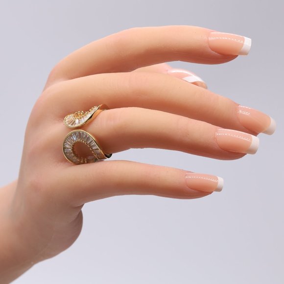 Gold and cubic double moon ring. OS - Picture 7 of 7